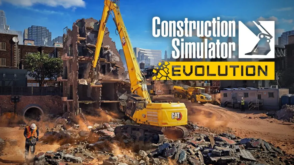 Construction Simulator Evolution tanıtım görseli, şantiyede iş makineleri