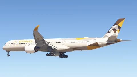 İniBuilds A350 yaklaşma sırasında yandan görünüşü