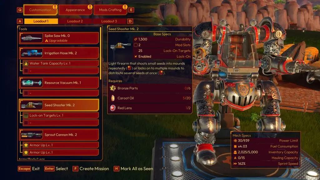 Lightyear Frontier mech özelleştirme menüsünden kare (4)