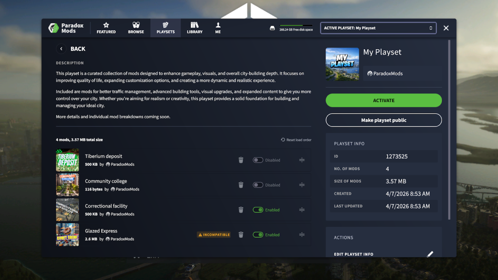 Paradox Mods arayüzünde bir oyun setini herkese açık yapma ekranı