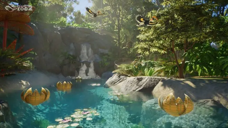 Planet Zoo 2 akvaryumları içinde kurulmuş bir sucul yaşam alanı