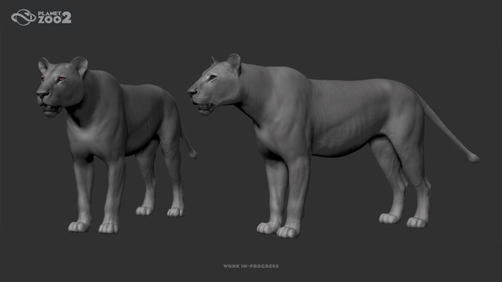 Planet Zoo 2 hayvanlarının yeniden yapımı: aslanın dijital heykel çalışması