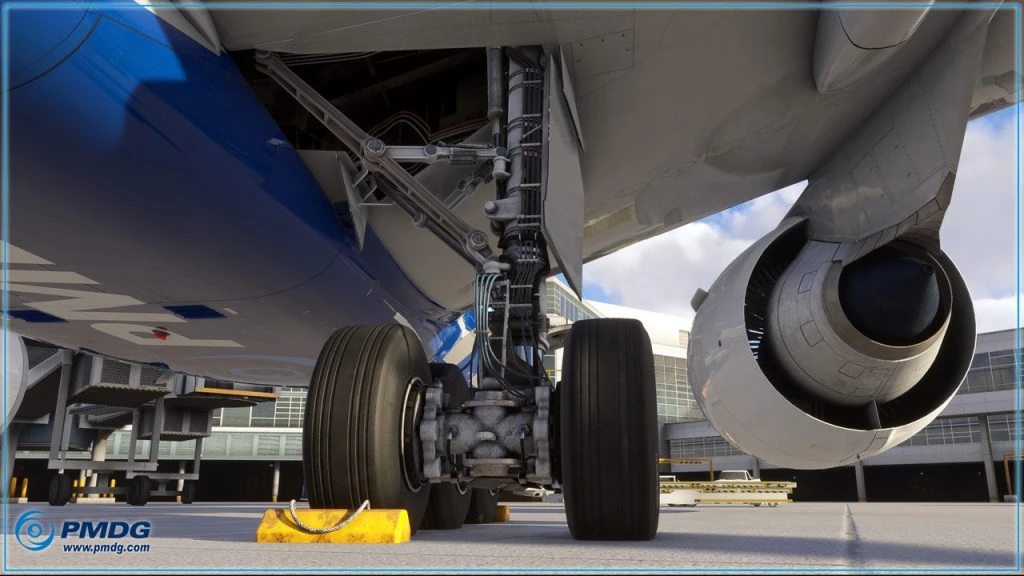 PMDG 777-200LR ana iniş takımı ve motor altı görünümü