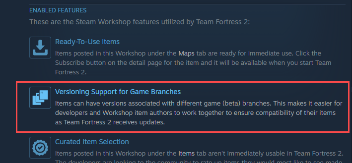 Steam Atölyesi mod sorunları için önemli olan oyun dalı sürüm özelliğinin simgesi