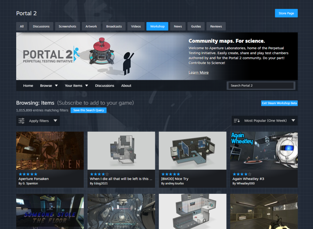 Steam Atölyesi tarama sayfasının yenilenen arayüzü